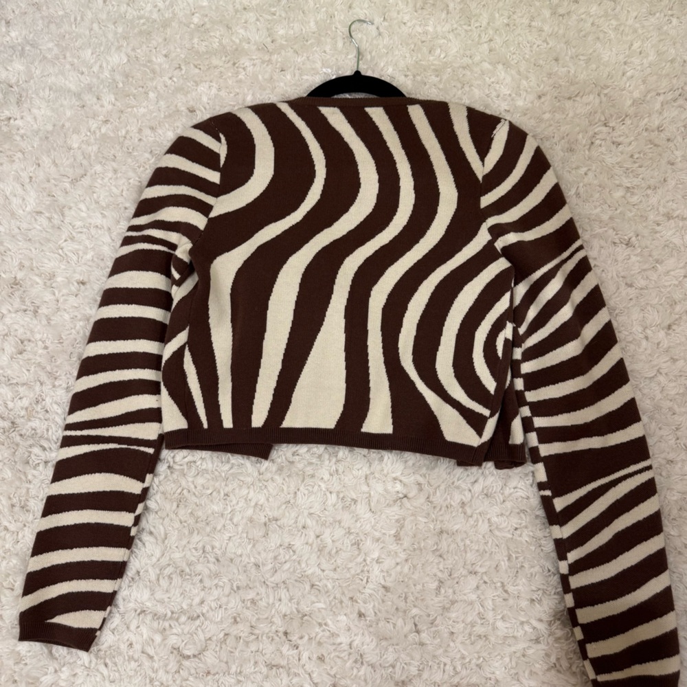 Zebra Stripe Knit Cardigan in Brown and Cream - Picture 5 of 5